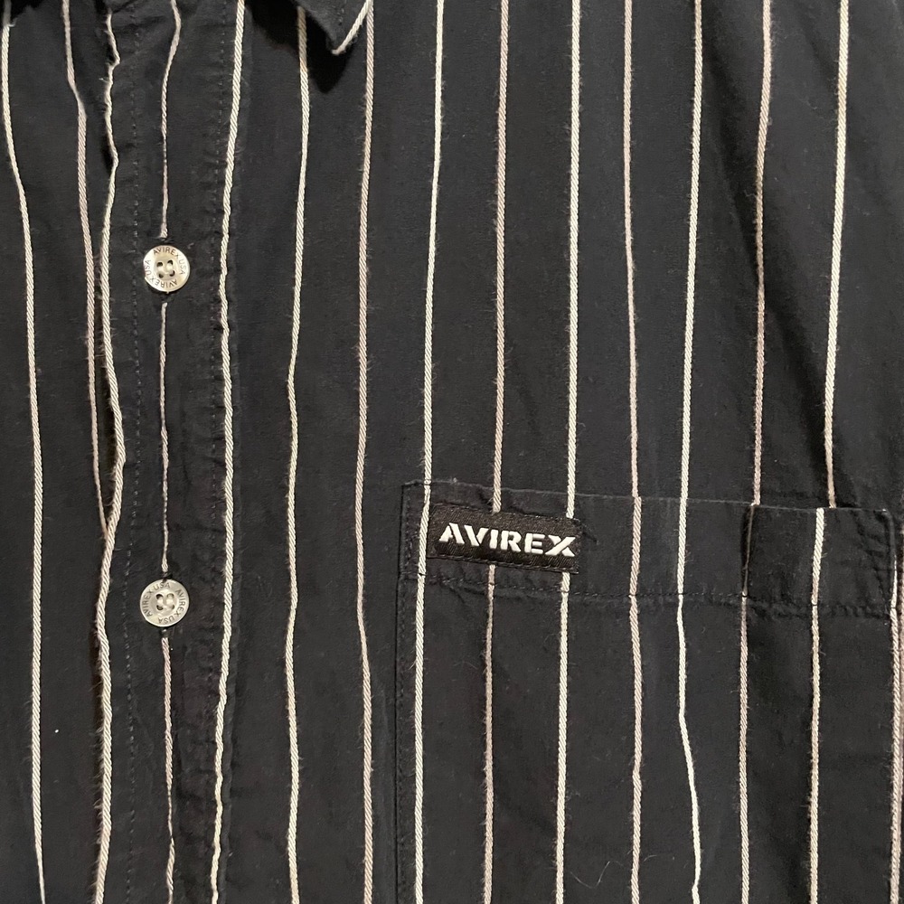 Avirex Button Down Shirt Mens XL Black Pinstripe Long Sleeve Cotton Streetwear - Picture 7 of 9